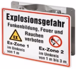 Panneaux d'avertissement Ex zone 1+2 doubles sur plaques inox BIOGASKONTOR DN 200
