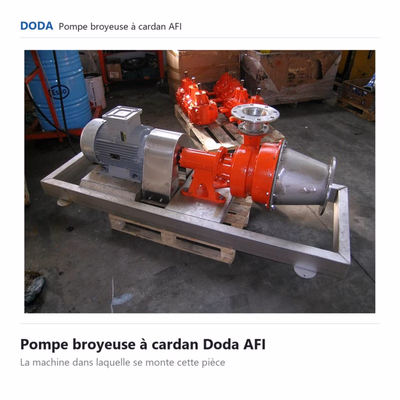 Pompe broyeuse horizontale à cardan Doda série AFI, machine qui reçoit les pièces détachées