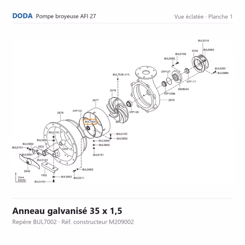 Vue éclatée Doda – Anneau galvanisé 35 x 1,5 Doda – M209002 (repère BUL7002)
