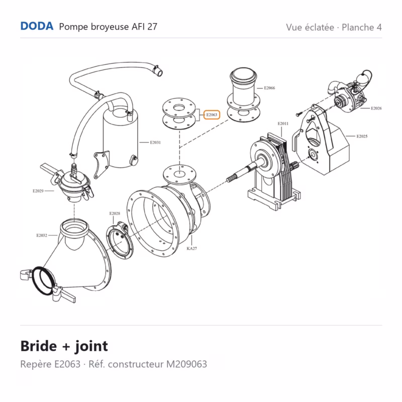 Vue éclatée Doda – Bride + joint Doda – M209063 (repère E2063)