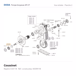 Vue éclatée Doda – Coussinet Doda – M209118 (repère CUS118)