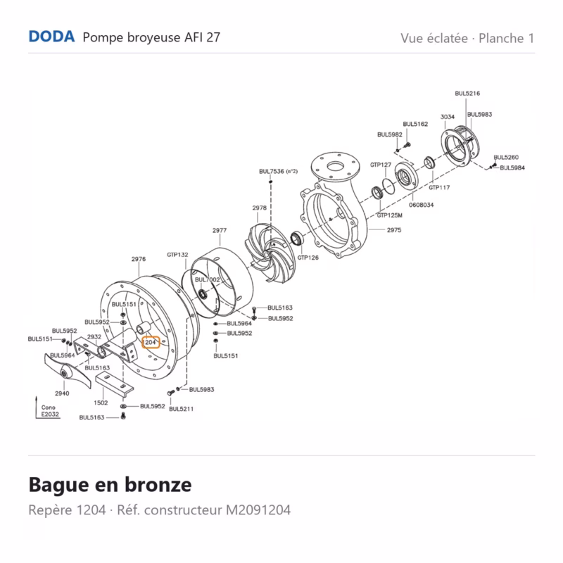 Bague en bronze Doda – M2091204 Vue éclatée Doda – Bague en bronze Doda – M2091204 (repère 1204)