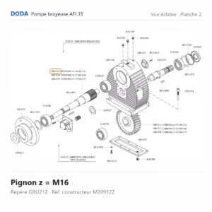 Vue éclatée Doda – Pignon z = M16 Doda – M20912Z (repère GRU212)