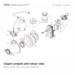 Vue éclatée Doda – Clapet complet anti retour cône Doda – M2092028 (repère E2028)