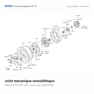 Vue éclatée Doda – Joint mécanique monolithique Doda – M20925M (repère GTP125M)