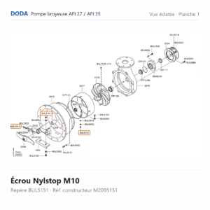 Vue éclatée Doda – Écrou Nylstop M10 Doda – M2095151 (repère BUL5151)