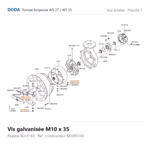 Vue éclatée Doda – Vis galvanisée M10 x 35 Doda – M2095163 (repère BUL5163)