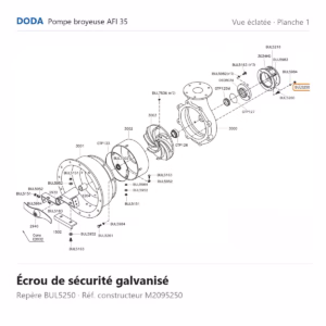 Vue éclatée Doda – Écrou de sécurité galvanisé Doda – M2095250 (repère BUL5250)