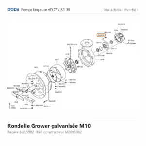 Vue éclatée Doda – Rondelle Grower galvanisée M10 Doda – M2095982 (repère BUL5982)