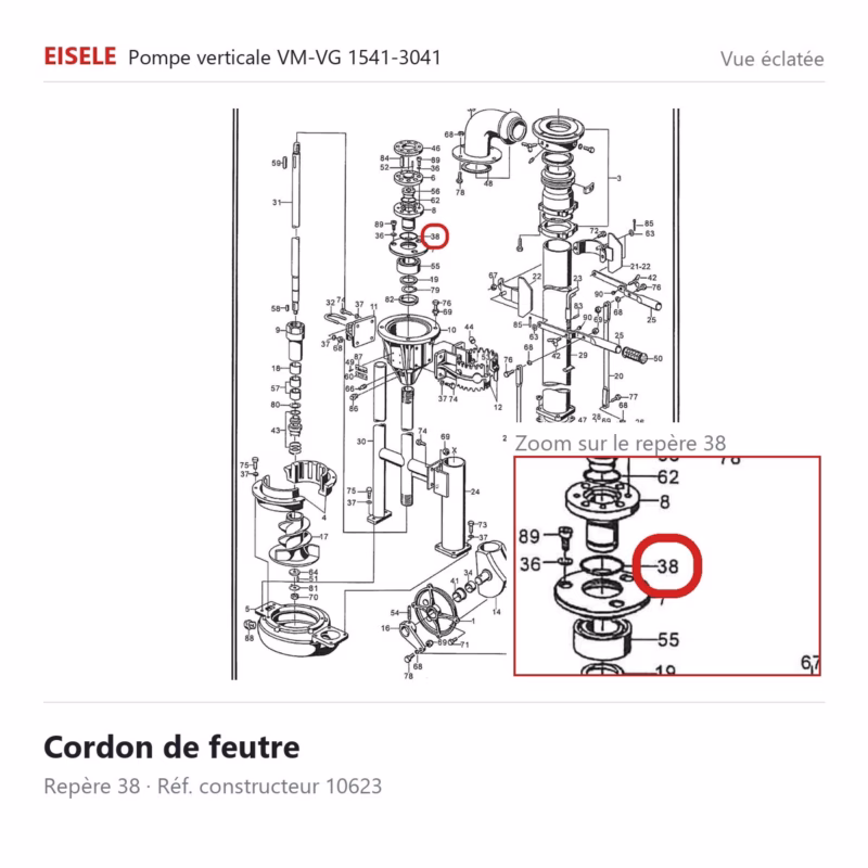 Cordon de feutre Eisele Biogaz – 10623 Vue éclatée Eisele Biogaz – Cordon de feutre Eisele Biogaz – 10623 (repère 38)