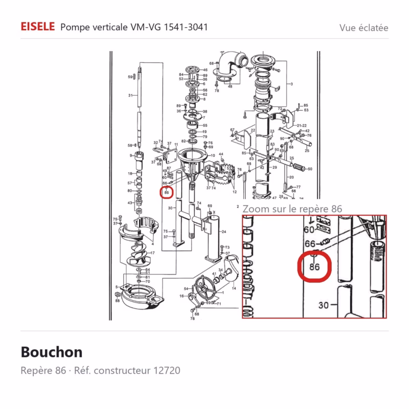 Bouchon Eisele Biogaz – 12720 Vue éclatée Eisele Biogaz – Bouchon Eisele Biogaz – 12720 (repère 86)