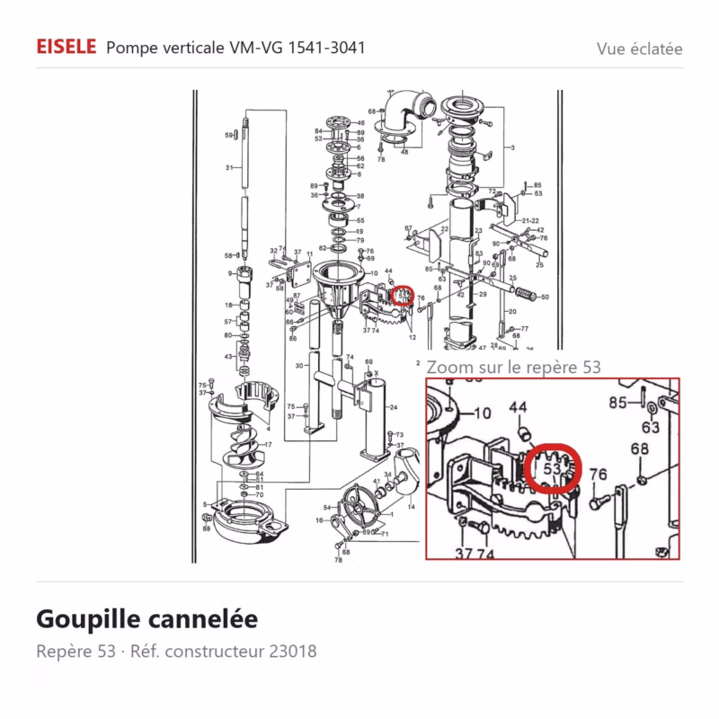 Vue éclatée Eisele Biogaz – Goupille cannelée Eisele Biogaz – 23018 (repère 53)