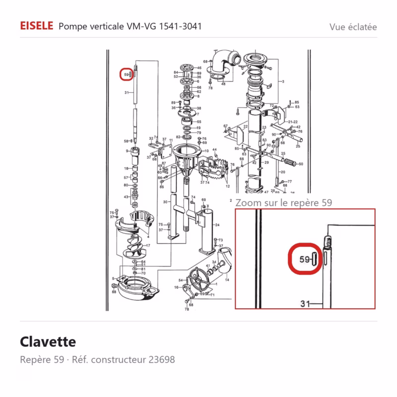 Clavette Eisele Biogaz – 23698 Vue éclatée Eisele Biogaz – Clavette Eisele Biogaz – 23698 (repère 59)