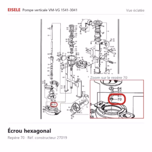 Vue éclatée Eisele Biogaz – Écrou hexagonal Eisele Biogaz – 27019 (repère 70)