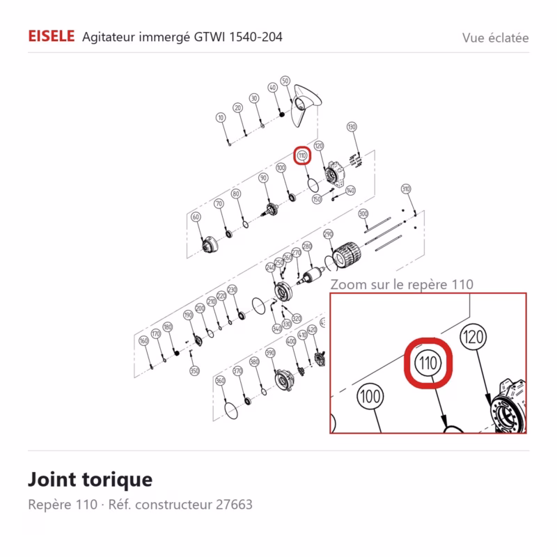 Vue éclatée Eisele Biogaz – Joint torique Eisele Biogaz – 27663 (repère 110)