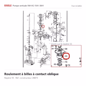 Vue éclatée Eisele Biogaz – Roulement à billes à contact oblique Eisele Biogaz – 28873 (repère 55)