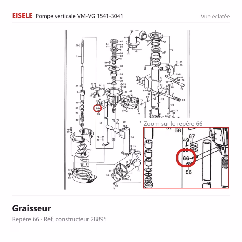 Graisseur Eisele Biogaz – 28895 Vue éclatée Eisele Biogaz – Graisseur Eisele Biogaz – 28895 (repère 66)