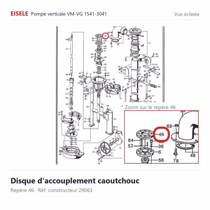 Vue éclatée Eisele Biogaz – Disque d'accouplement caoutchouc Eisele Biogaz – 29063 (repère 46)