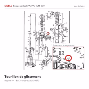 Vue éclatée Eisele Biogaz – Tourillon de glissement Eisele Biogaz – 30670 (repère 44)
