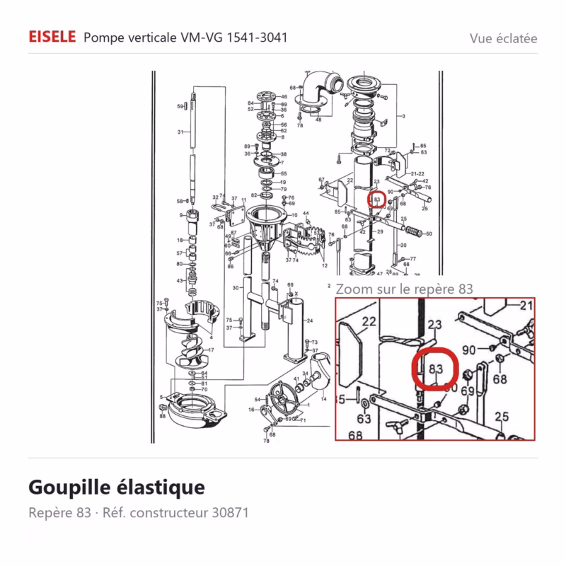 Vue éclatée Eisele Biogaz – Goupille élastique Eisele Biogaz – 30871 (repère 83)