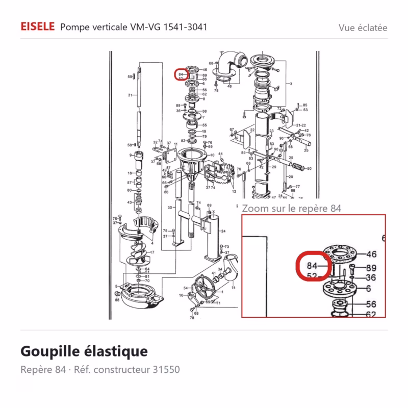 Vue éclatée Eisele Biogaz – Goupille élastique Eisele Biogaz – 31550 (repère 84)