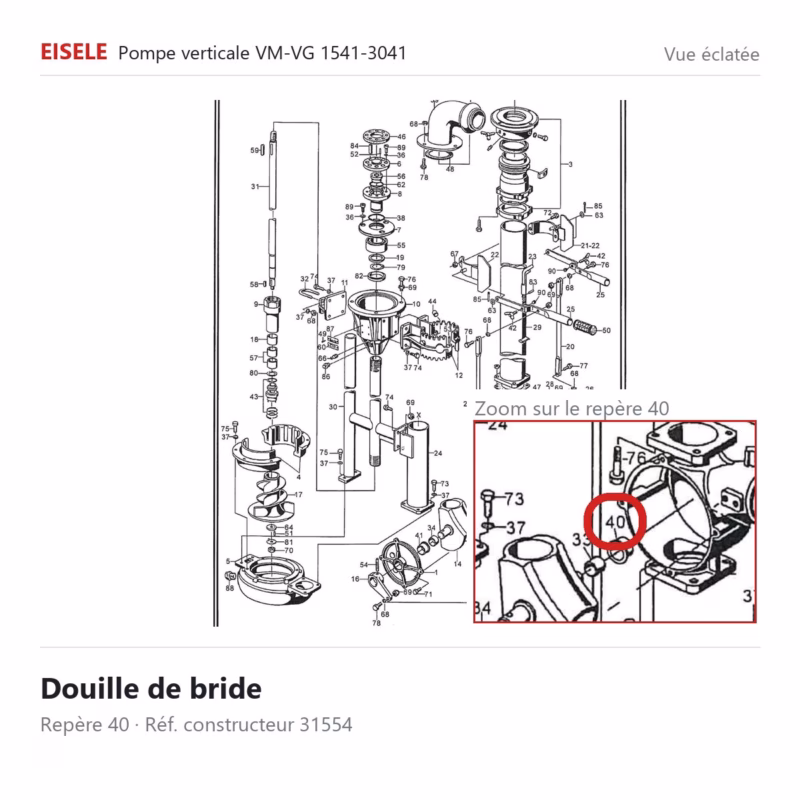 Douille de bride Eisele Biogaz – 31554 Vue éclatée Eisele Biogaz – Douille de bride Eisele Biogaz – 31554 (repère 40)