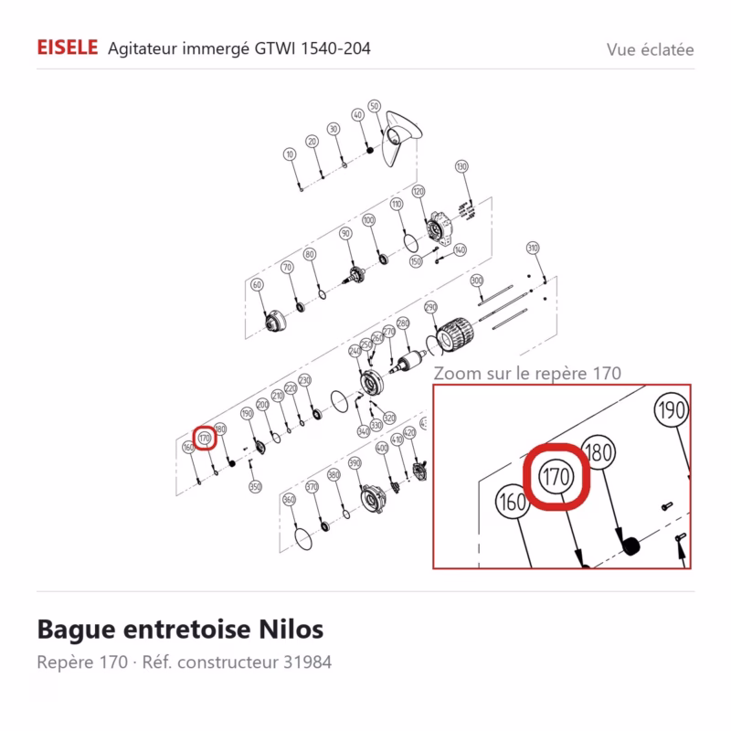 Vue éclatée Eisele Biogaz – Bague entretoise Nilos Eisele Biogaz – 31984 (repère 170)