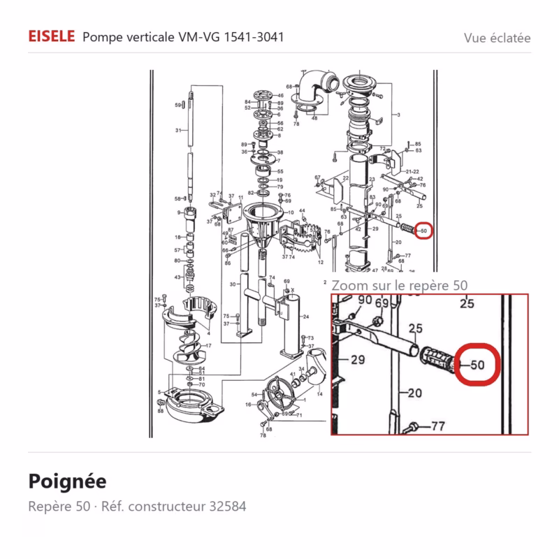 Poignée Eisele Biogaz – 32584 Vue éclatée Eisele Biogaz – Poignée Eisele Biogaz – 32584 (repère 50)