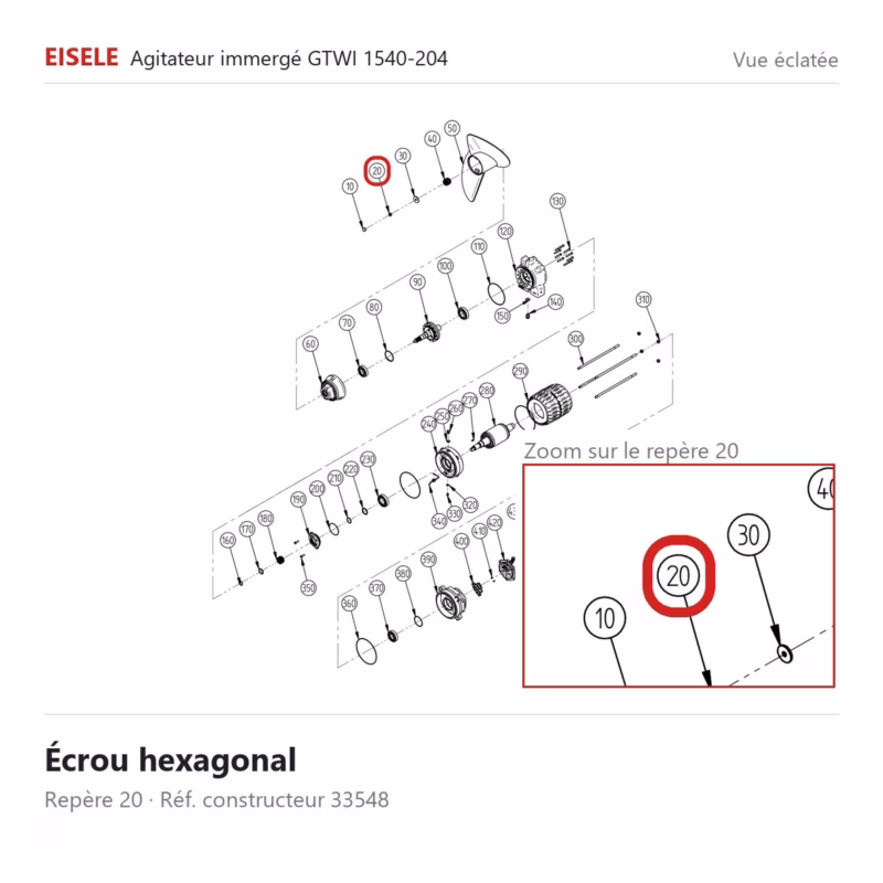 Écrou hexagonal Eisele Biogaz – 33548 Vue éclatée Eisele Biogaz – Écrou hexagonal Eisele Biogaz – 33548 (repère 20)