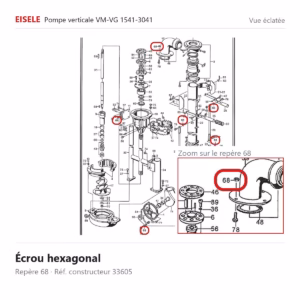 Vue éclatée Eisele Biogaz – Écrou hexagonal Eisele Biogaz – 33605 (repère 68)