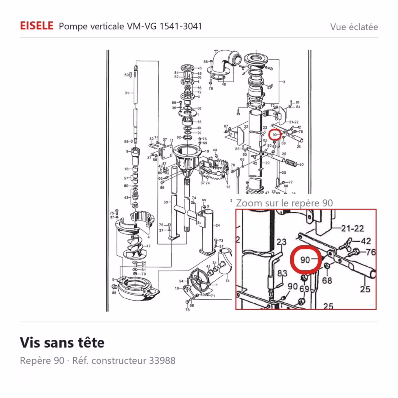 Vis sans tête Eisele Biogaz – 33988 Vue éclatée Eisele Biogaz – Vis sans tête Eisele Biogaz – 33988 (repère 90)