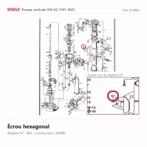 Vue éclatée Eisele Biogaz – Écrou hexagonal Eisele Biogaz – 34098 (repère 67)