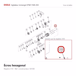 Vue éclatée Eisele Biogaz – Écrou hexagonal Eisele Biogaz – 34100 (repère 310)