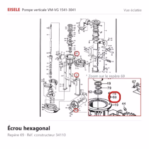 Vue éclatée Eisele Biogaz – Écrou hexagonal Eisele Biogaz – 34110 (repère 69)