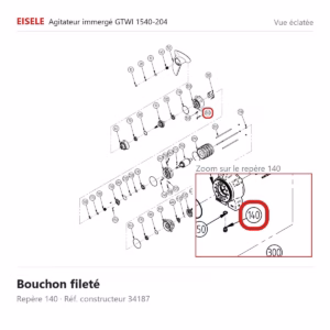 Vue éclatée Eisele Biogaz – Bouchon fileté Eisele Biogaz – 34187 (repère 140)
