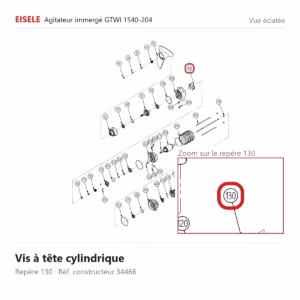 Vue éclatée Eisele Biogaz – Vis à tête cylindrique Eisele Biogaz – 34466 (repère 130)