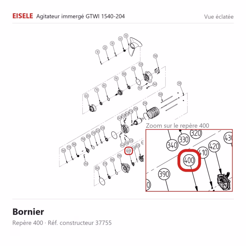 Vue éclatée Eisele Biogaz – Bornier Eisele Biogaz – 37755 (repère 400)