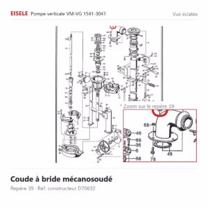 Vue éclatée Eisele Biogaz – Coude à bride mécanosoudé Eisele Biogaz – D70632 (repère 39)