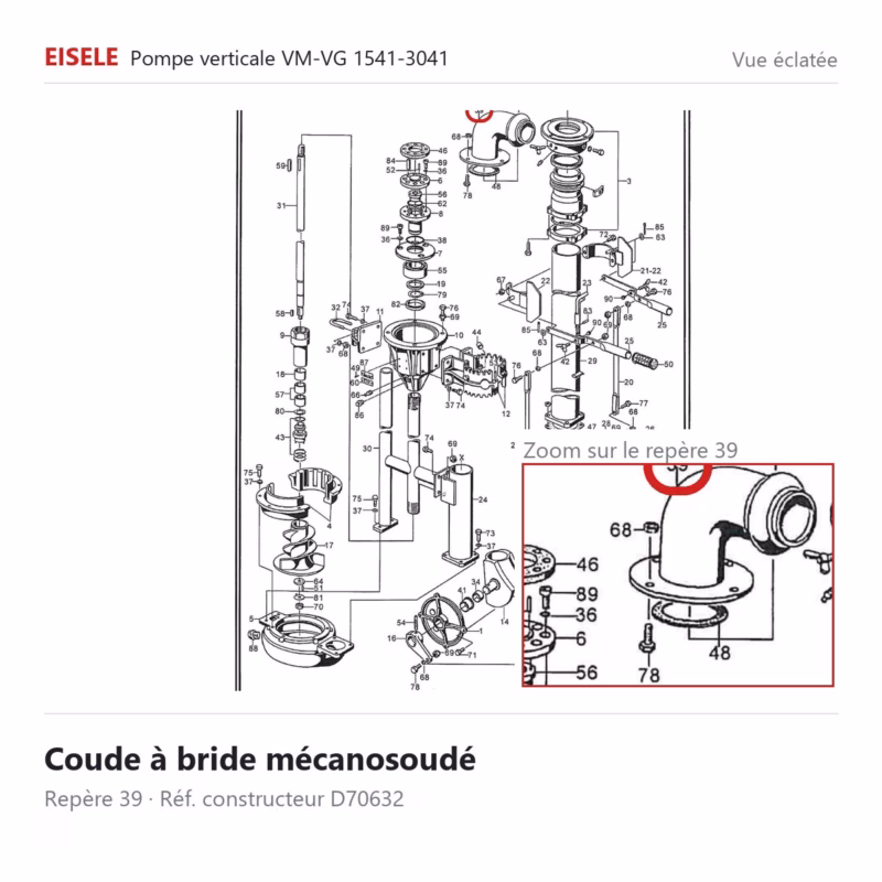 Coude à bride mécanosoudé Eisele Biogaz – D70632 Vue éclatée Eisele Biogaz – Coude à bride mécanosoudé Eisele Biogaz – D70632 (repère 39)
