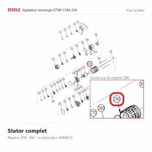 Vue éclatée Eisele Biogaz – Stator complet Eisele Biogaz – M86812 (repère 290)