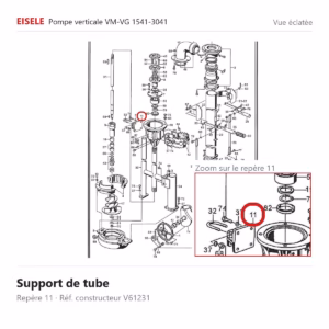 Vue éclatée Eisele Biogaz – Support de tube Eisele Biogaz – V61231 (repère 11)