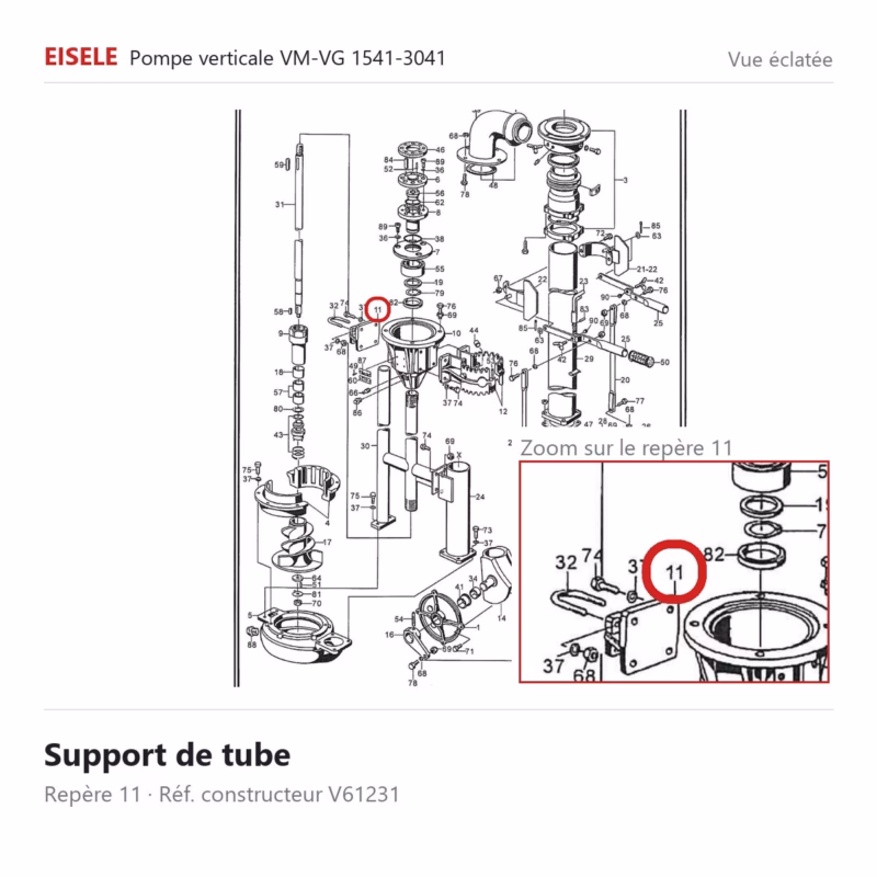 Support de tube Eisele Biogaz – V61231 Vue éclatée Eisele Biogaz – Support de tube Eisele Biogaz – V61231 (repère 11)