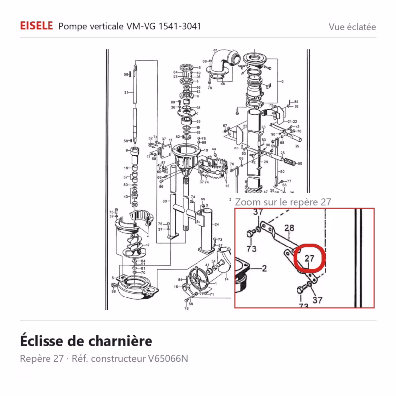 Éclisse de charnière Eisele Biogaz – V65066N Vue éclatée Eisele Biogaz – Éclisse de charnière Eisele Biogaz – V65066N (repère 27)