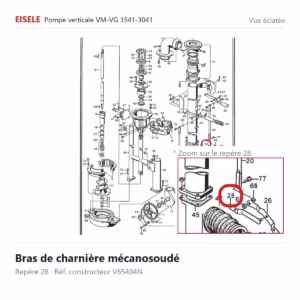 Vue éclatée Eisele Biogaz – Bras de charnière mécanosoudé Eisele Biogaz – V65404N (repère 28)