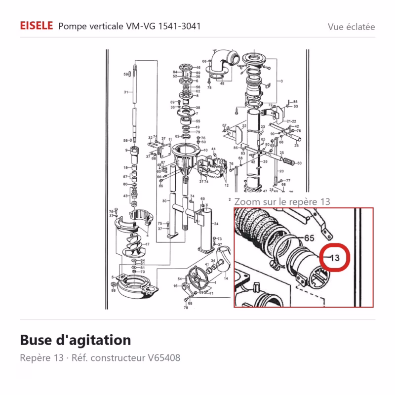 Buse d'agitation Eisele Biogaz – V65408 Vue éclatée Eisele Biogaz – Buse d'agitation Eisele Biogaz – V65408 (repère 13)
