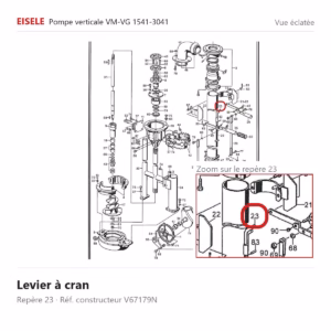 Vue éclatée Eisele Biogaz – Levier à cran Eisele Biogaz – V67179N (repère 23)