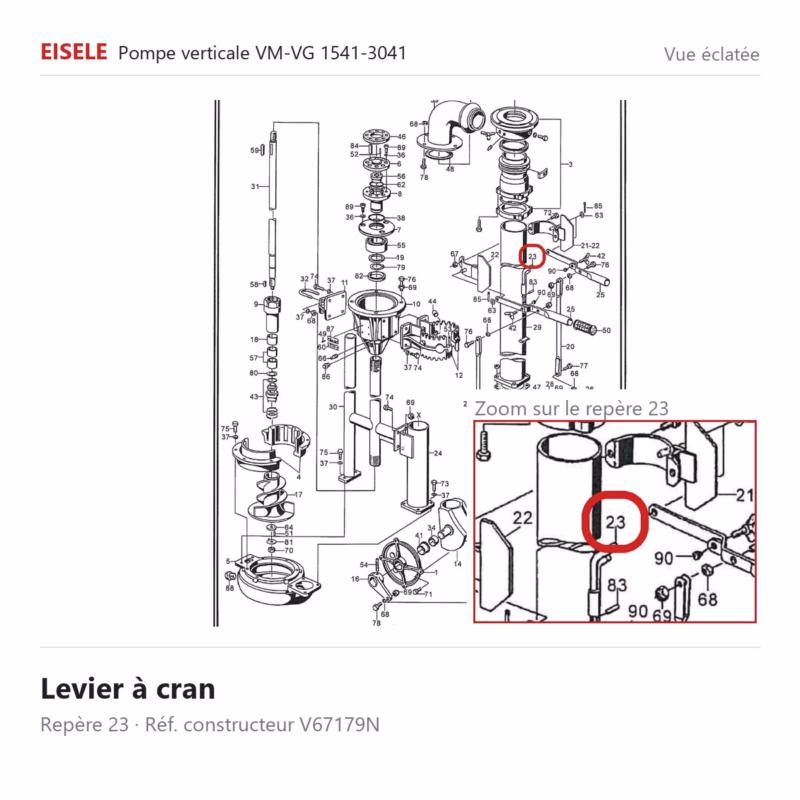 Vue éclatée Eisele Biogaz – Levier à cran Eisele Biogaz – V67179N (repère 23)