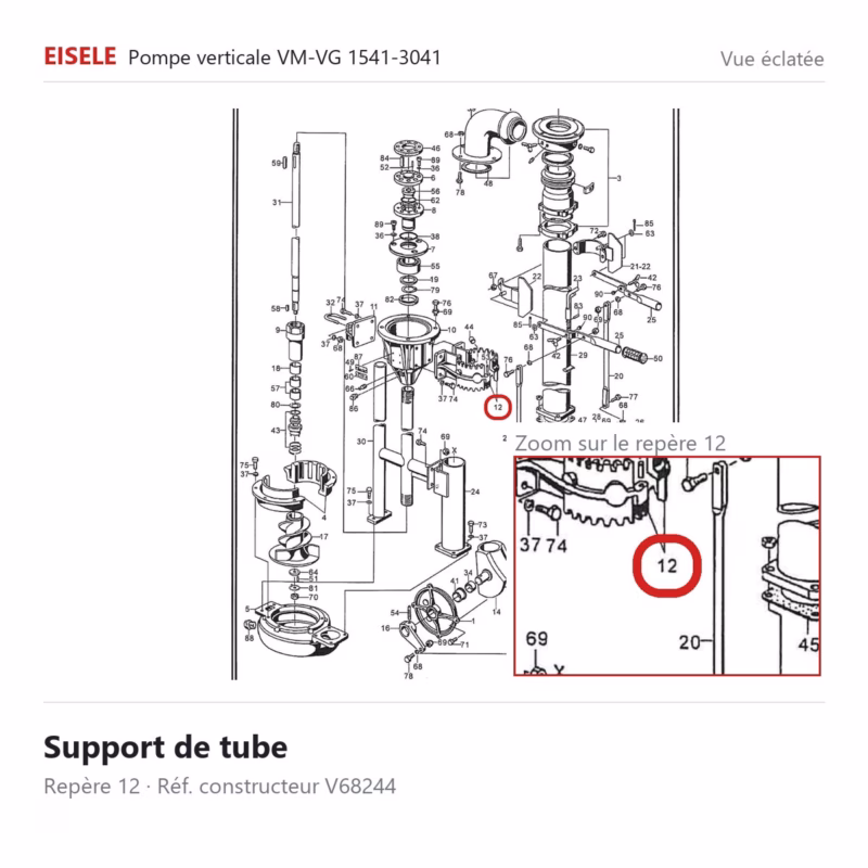Vue éclatée Eisele Biogaz – Support de tube Eisele Biogaz – V68244 (repère 12)
