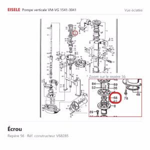 Vue éclatée Eisele Biogaz – Écrou Eisele Biogaz – V68285 (repère 56)
