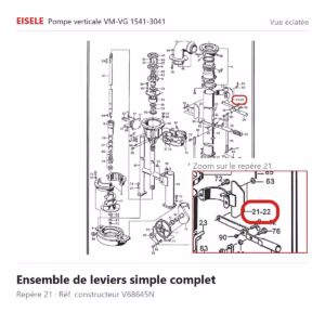 Vue éclatée Eisele Biogaz – Ensemble de leviers simple complet Eisele Biogaz – V68645N (repère 21)